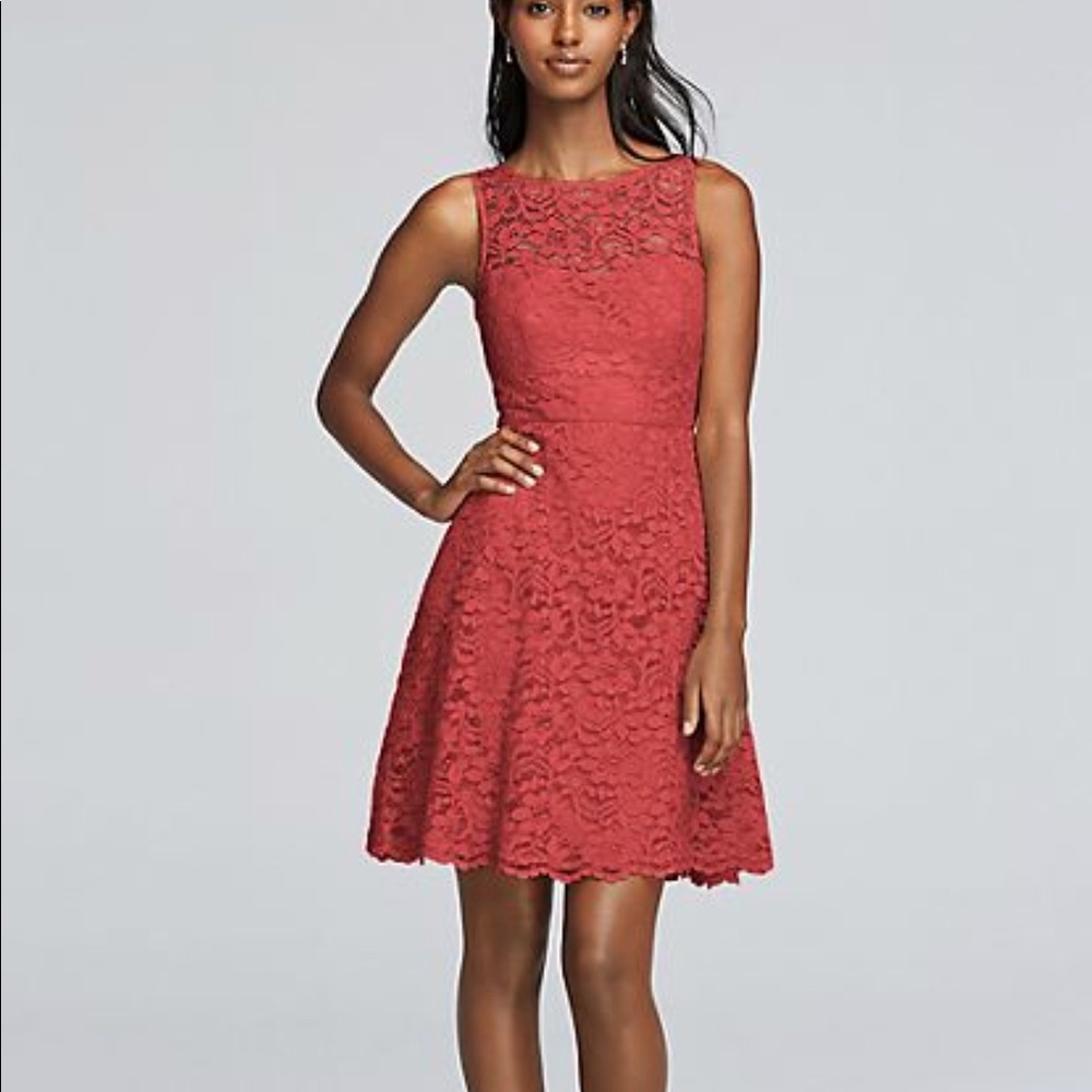 Size 18 lace bridesmaid dress in guava